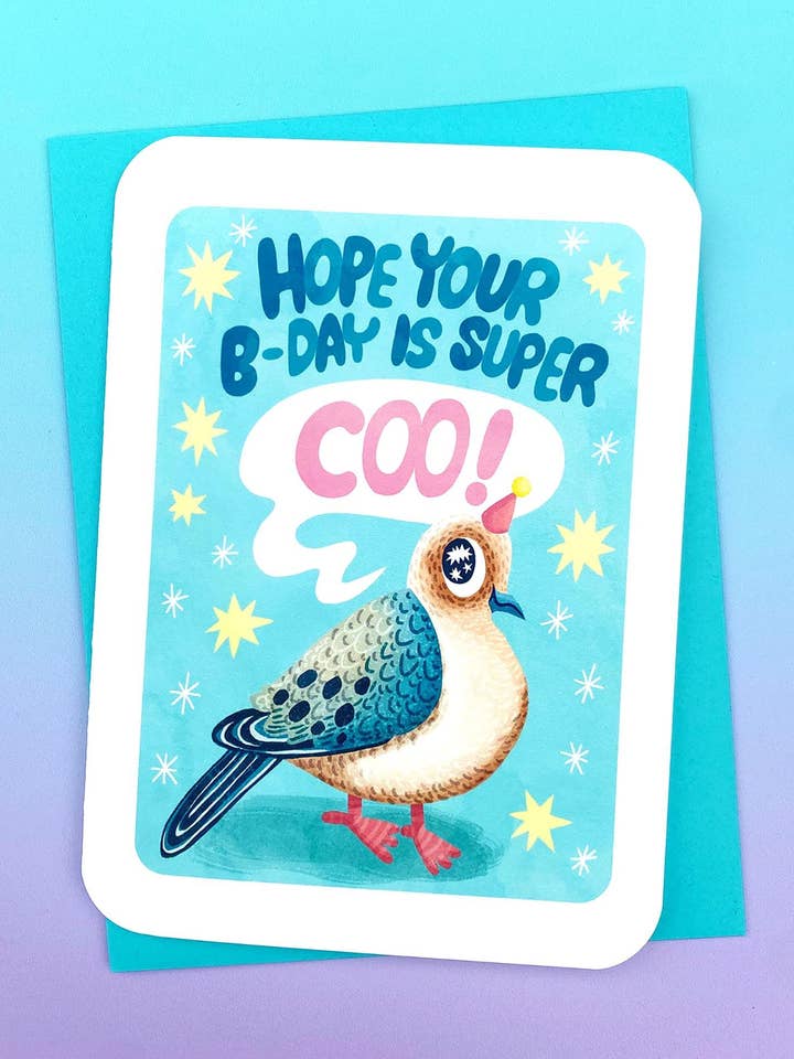 J'espère que ton anniv' est super chouette colombe - Colombe super cool jeux de mots drôles carte d'anniversaire pour la vente par My Zoetrope