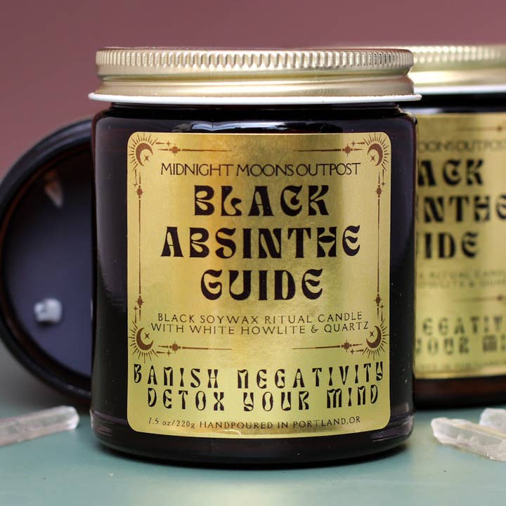 Candela di soia Black Absinthe Guide per la vendita all'ingrosso da parte di Midnight Moons Outpost LLC