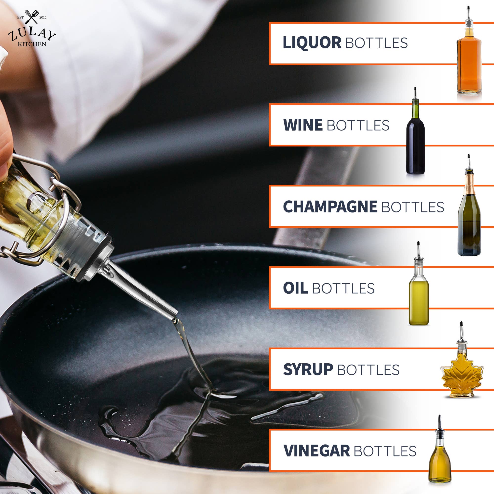 Zulay Kitchen - Wholesale Liquor Dispenser - Stainless Steel Liquor Pourers with Rubber Dust Caps14