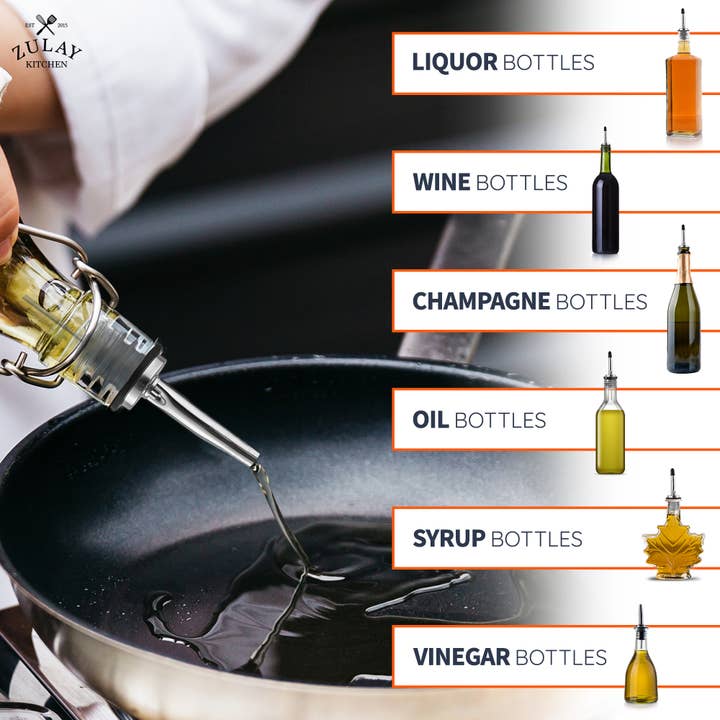 Zulay Kitchen - Wholesale Liquor Dispenser - Stainless Steel Liquor Pourers with Rubber Dust Caps14