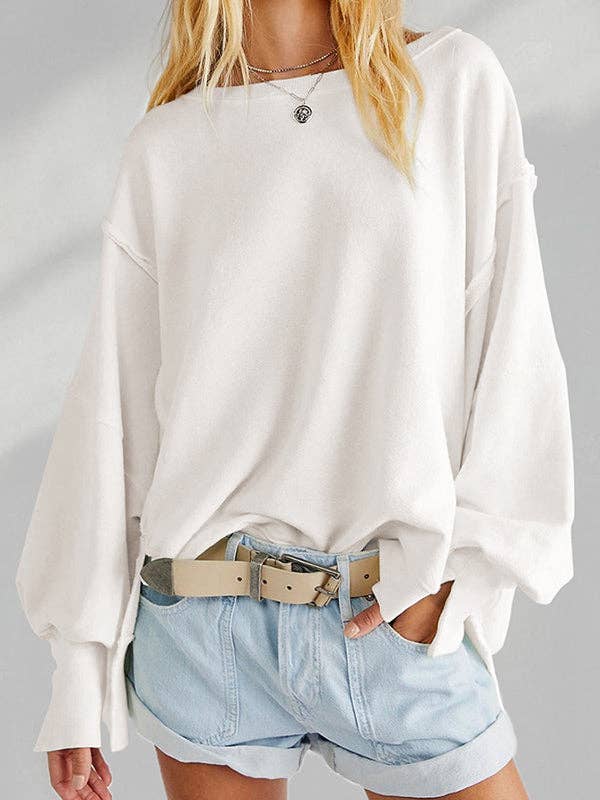 StyleGalX - Wholesale Sweatshirt – Women's - Long Sleeves Loose Fringed Solid Color Split-Joint Split-Side Round-Neck Sweatershirt9