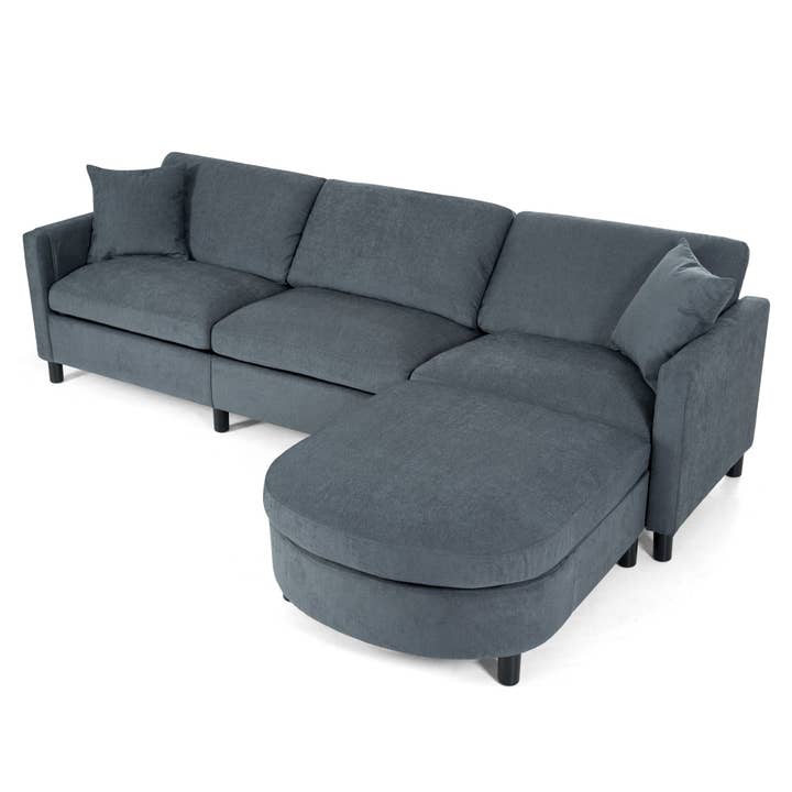 Orange County Decor - Wholesale Sofa - 107.87'Sectional Sofa Couch With 1 Ottoman,Seat Cushion And Back Cushion Removable Dark Gray Polyester