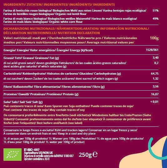 magnatera Pangea srl - Wholesale Pasta - Glutenvrije tagliolini met biologische rode linzen en witte maïs, gemaakt in Italië6