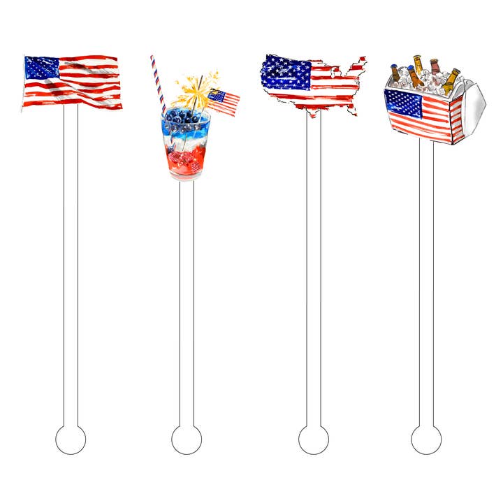 STARS, STRIPES & BOOZE ACRYLIC STIR STICKS COMBO for wholesale by XO ACRYLICS | ACRYLIC STICKS