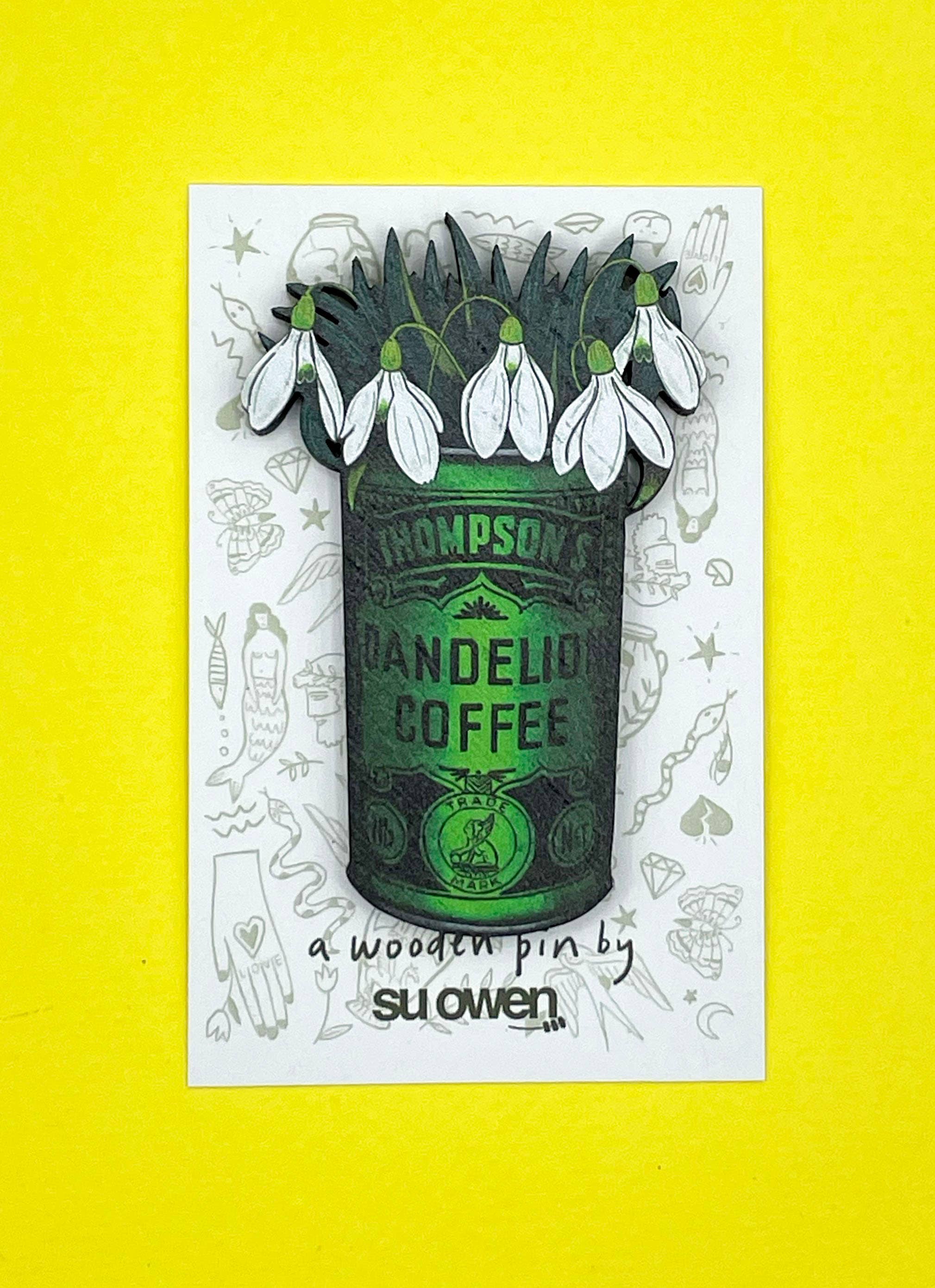 Su Owen – wholesale Brooch – Vintage Flower Wooden Pin Badge - Snowdrops3