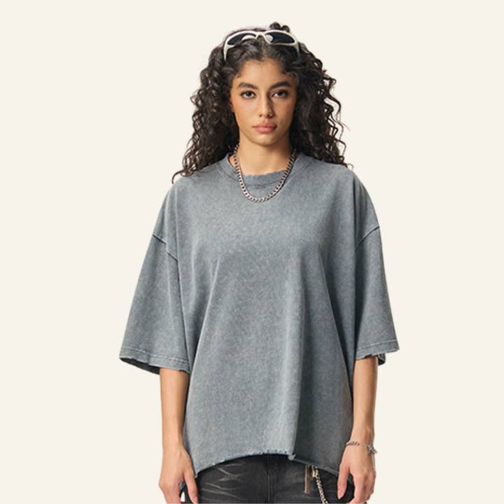 Women's Cotton Frayed Streetwear Washed T-Shirt for wholesale by particleactive