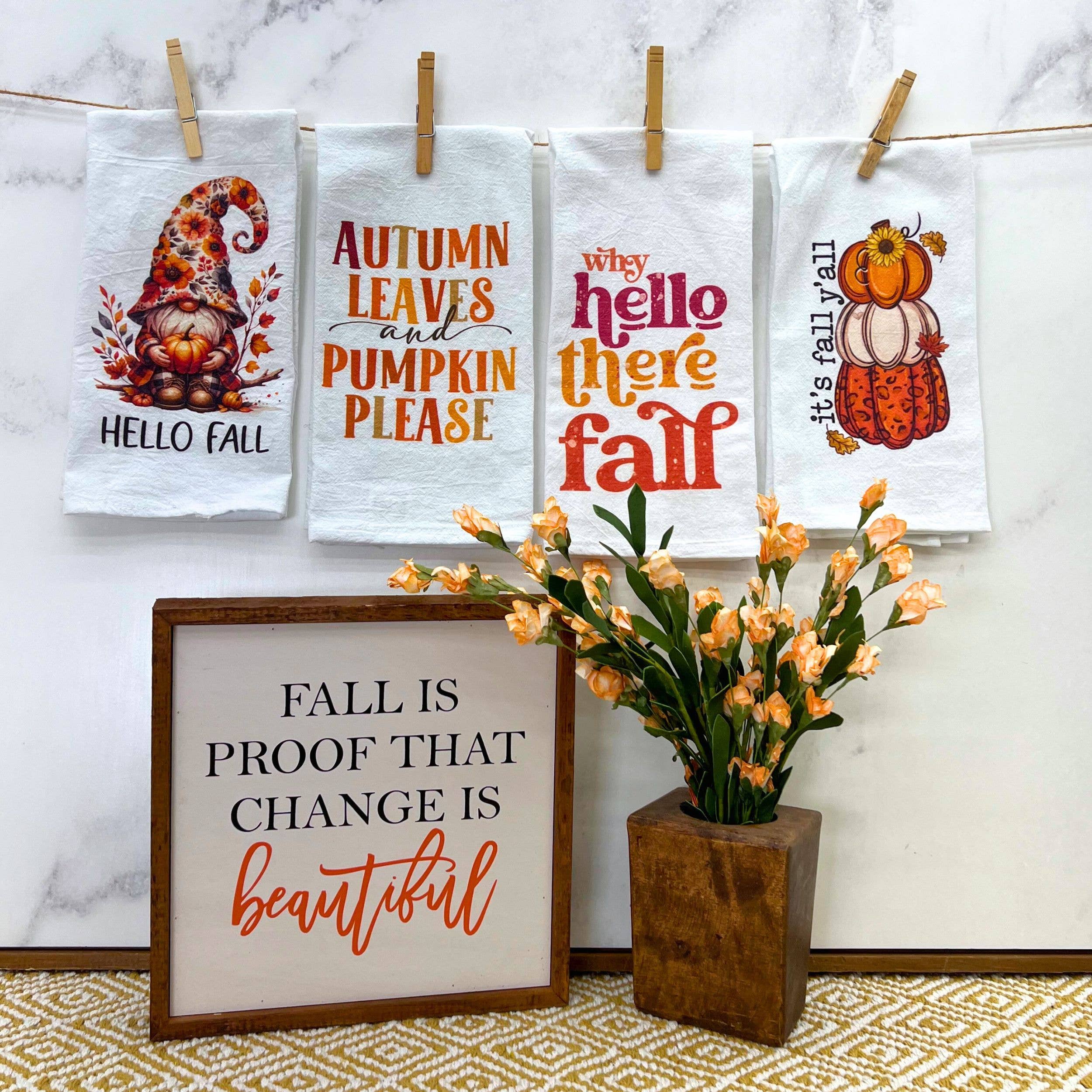 Driftless Studios - Wholesale Tea Towel - Autumn Leaves and Pumpkin Please Fall Tea Towels1