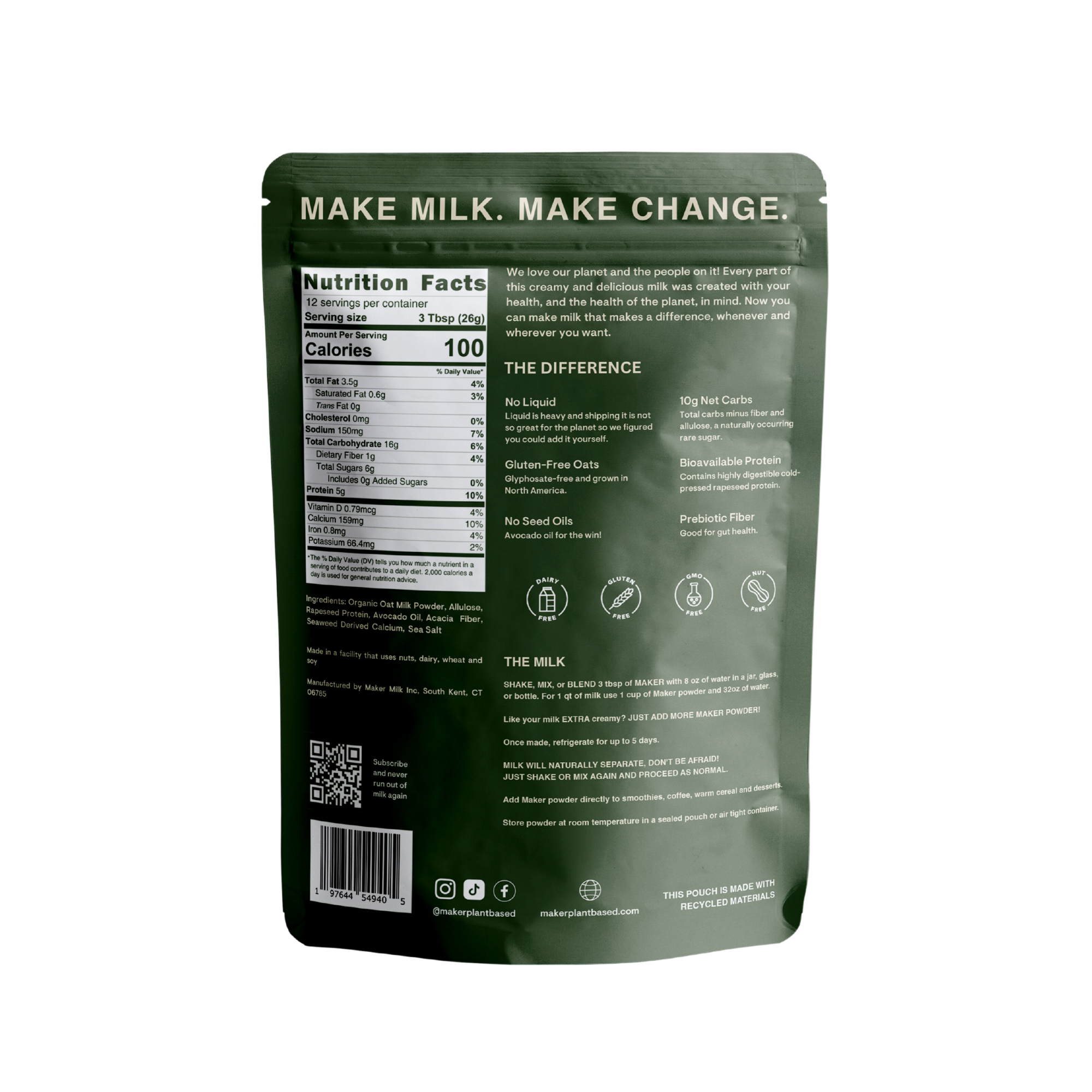 Maker - Wholesale Non-Dairy Milk - Powdered Oat Milk (3qt) Organic Oats, Protein and Calcium.1