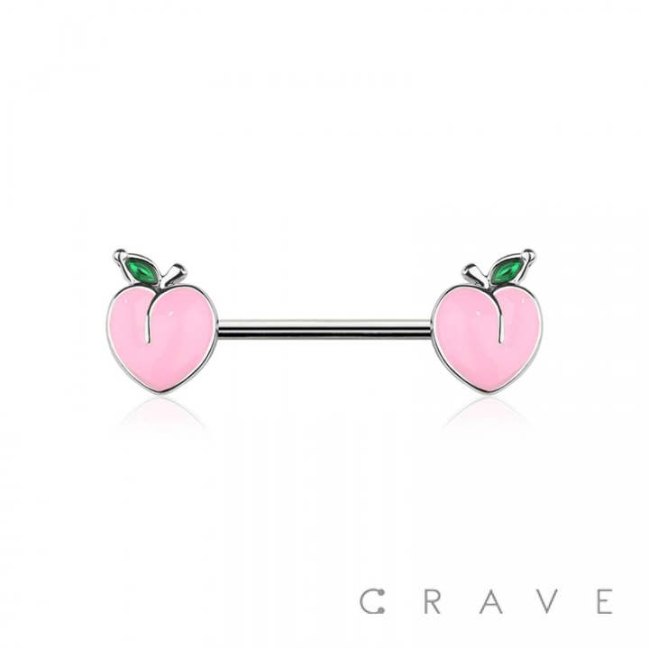 CRAVE BODY JEWELRY - Wholesale Nipple Ring - PEACH CHARM END 316L SURGICAL STEEL NIPPLE BAR