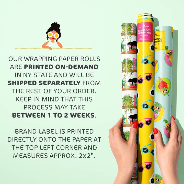 Lucy Loves Paper - Wholesale Wrapping Paper Roll - Book Shelf Cat | 7ft Continuous Roll Wrapping Paper1