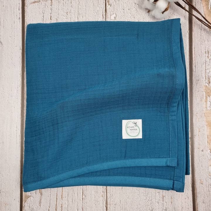 Manta de muselina para bebé - Azul oscuro para venta al por mayor de Ninki Nanka Organic