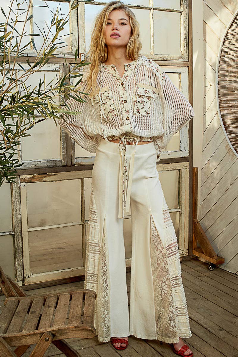 Pol Clothing - Wholesale Jacket - Women's - Vintage washed floral print patch crochet jacket SALE21