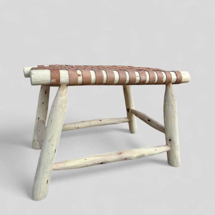 Melecraft - Wholesale Stool - Handcrafted Leather & Wood Stool - Rustic Moroccan Design4