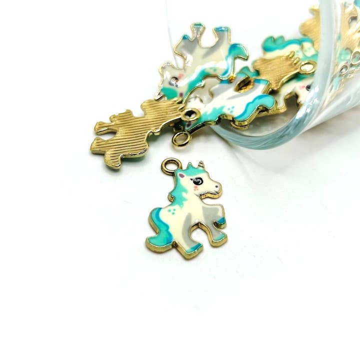 Blue and White Enamel Unicorn Charms, 24x20mm for wholesale by Guerrilla Charm