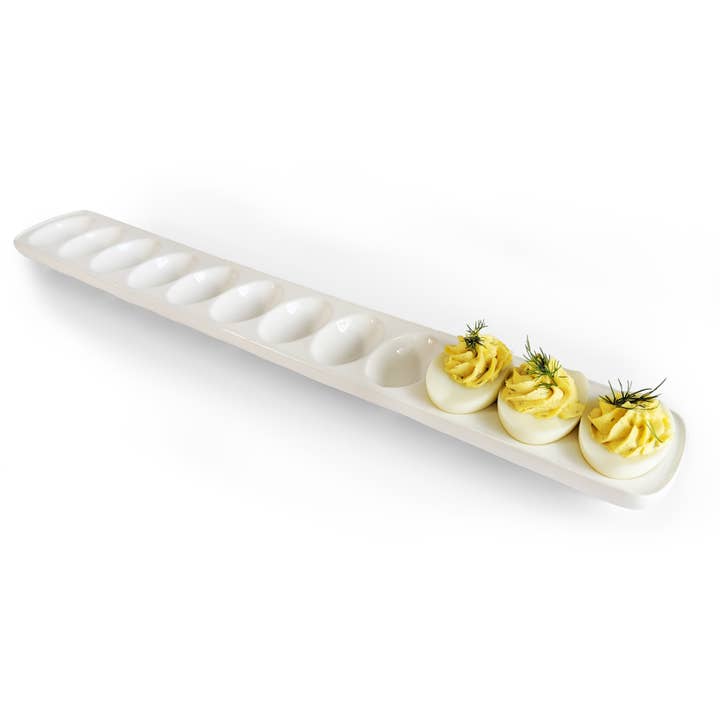 White KITCHEN BASICS Deviled Egg Tray 19x2.7" Stoneware for wholesale on Faire