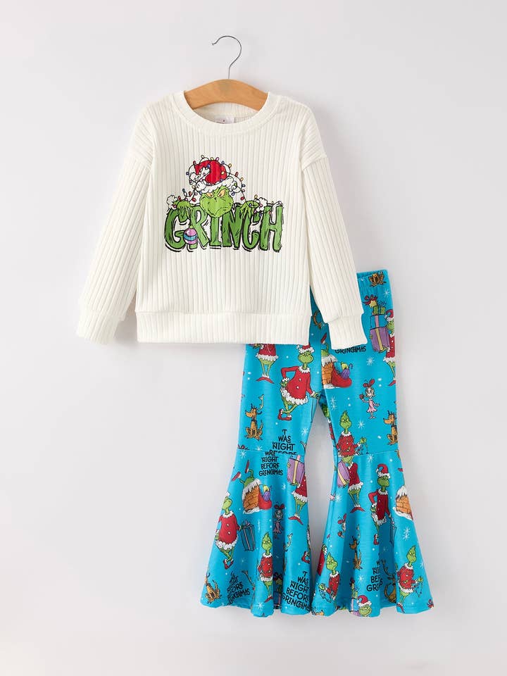 Christmas Character Print Sweatshirt & Bell Bottom Pants Set for wholesale by Rylee Faith Designs