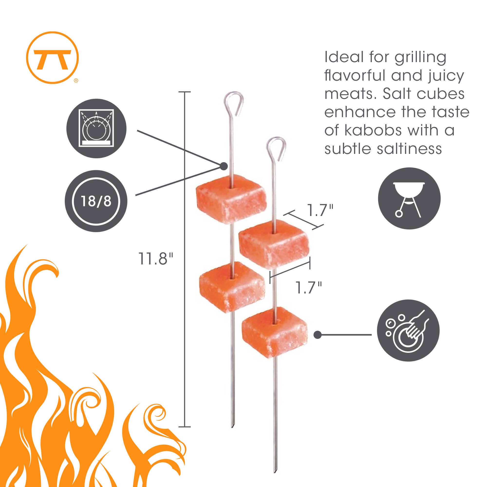 Fox Run Brands - Vente Brochettes - Brochettes de barbecue en acier inoxydable Outset avec cubes de sel de l'Himalaya6