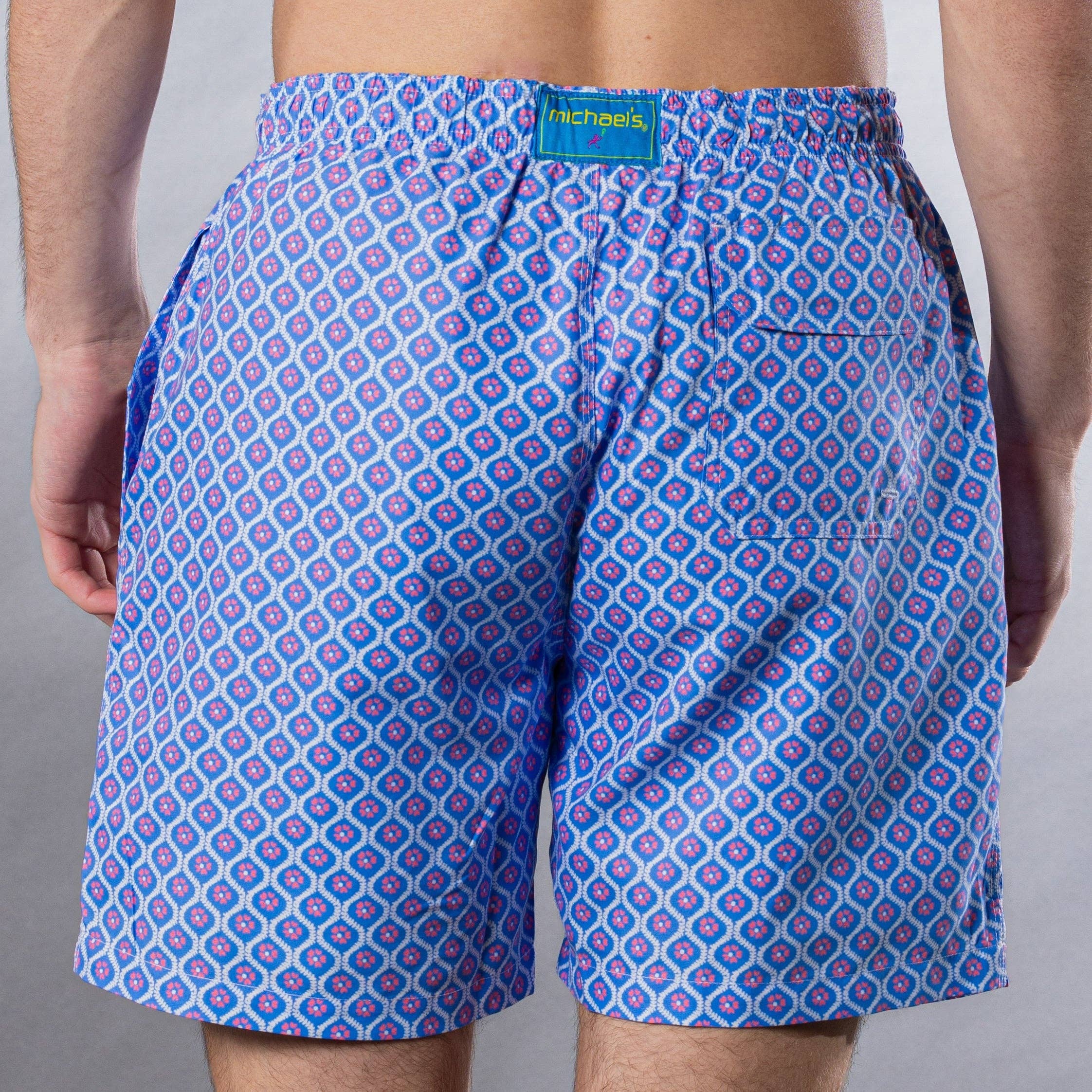 Let's Get This Thread - Wholesale Swim Shorts - Men's - Men's Mesh Liner Swim Trunks - Geo Blue/Pink2