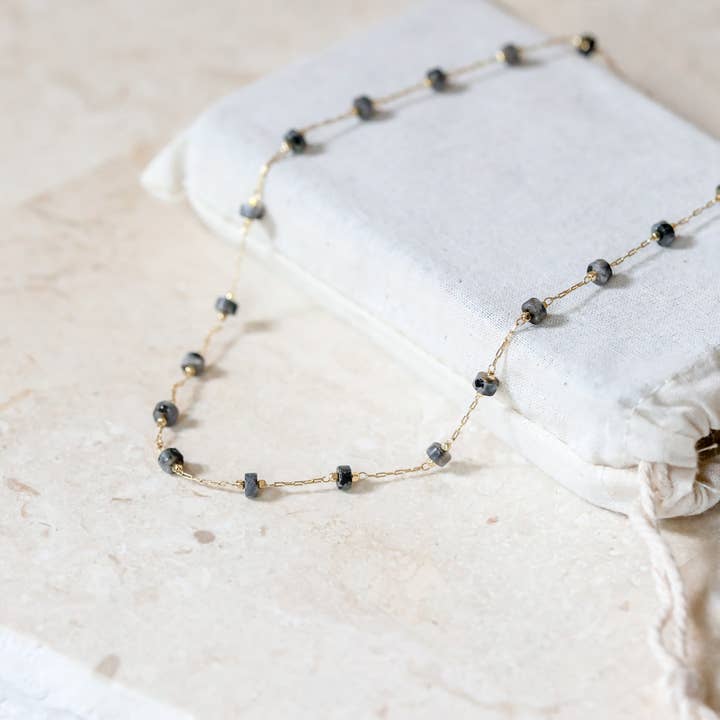 Raw Labradorite Stone Necklace: Grounding + Third Eye Chakra for wholesale by The Gilded Witch