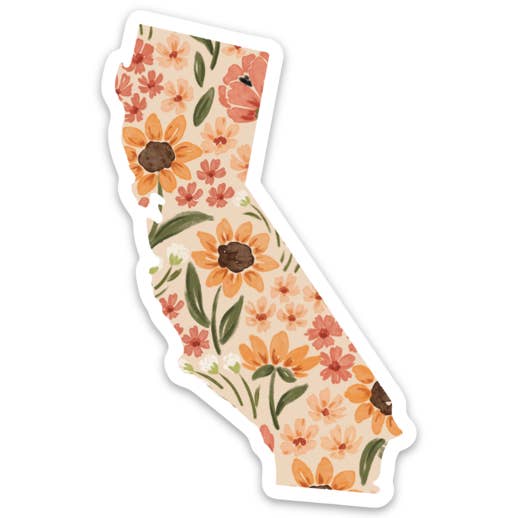 Elyse Breanne Design - Wholesale Sticker - California Floral State Sticker 3.25x2.5in3