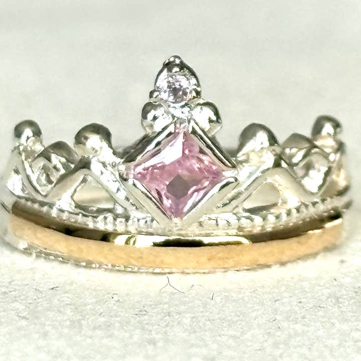 Bague Enfant Couronne Princesse – Argent Sterling 925 & Or 10k pour la vente par QURI