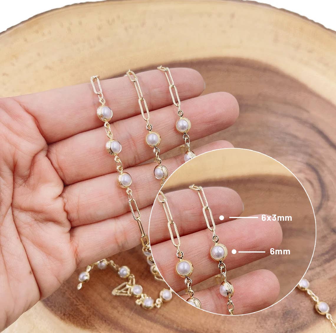 Beads Creation – wholesale Beads – White Pearl Heart Chain, MOP Pearl Chain by Foot, CH2962