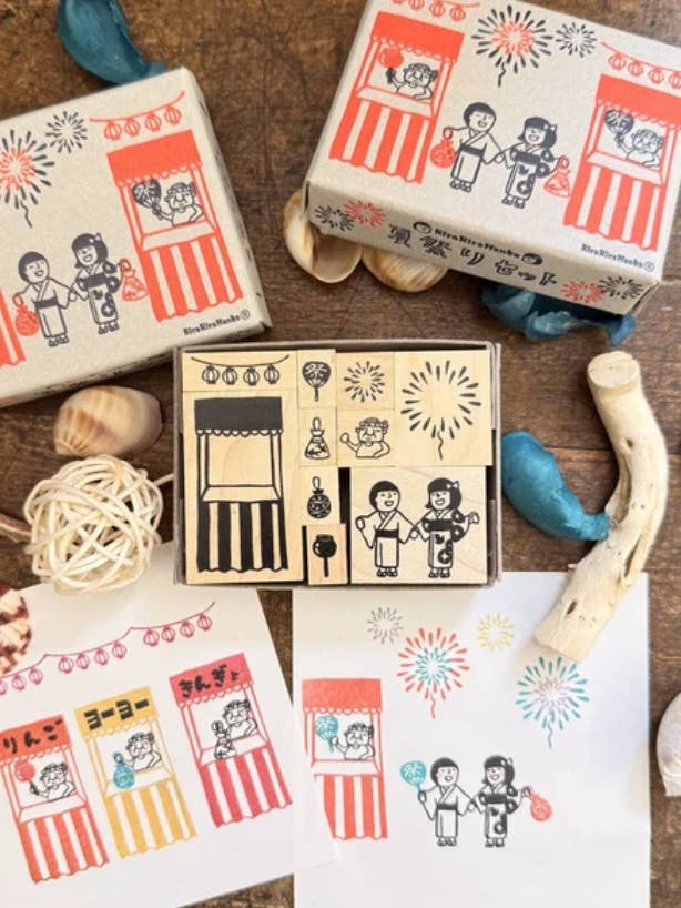 Japanese Summer Festival Stamp Set | RiraRira Rubber Stamps for wholesale by 「FUNJI」In Japan