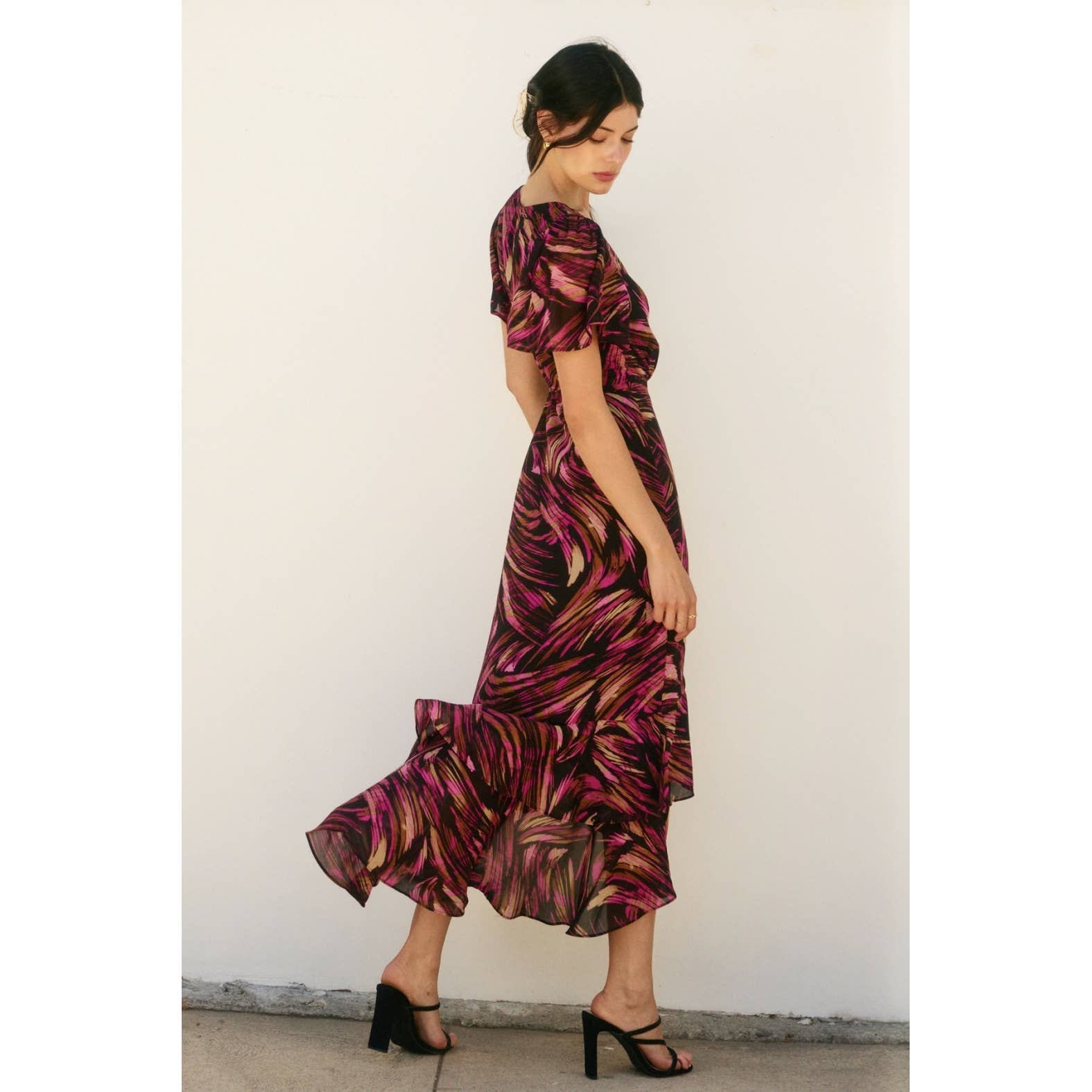 PLUM OCHRE Lights Out Double Ruffled Hem Wrap Dress for wholesale on Faire3