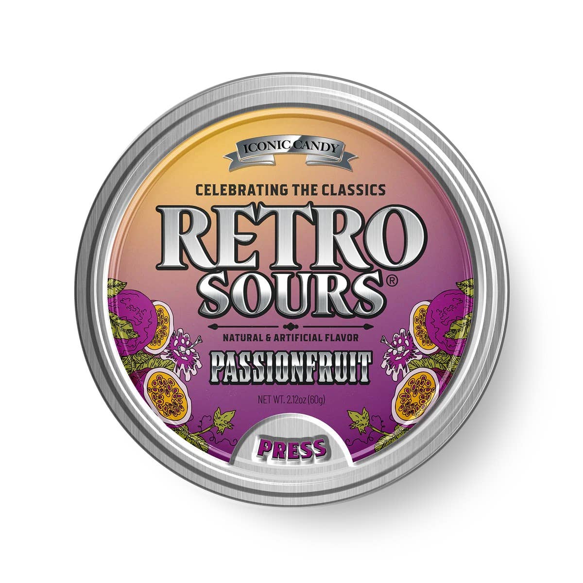 Grandpa Joe's Candy Shop - Wholesale Hard Candy - Retro Sours Passion Fruit, 2.12oz Tin, 8ct1