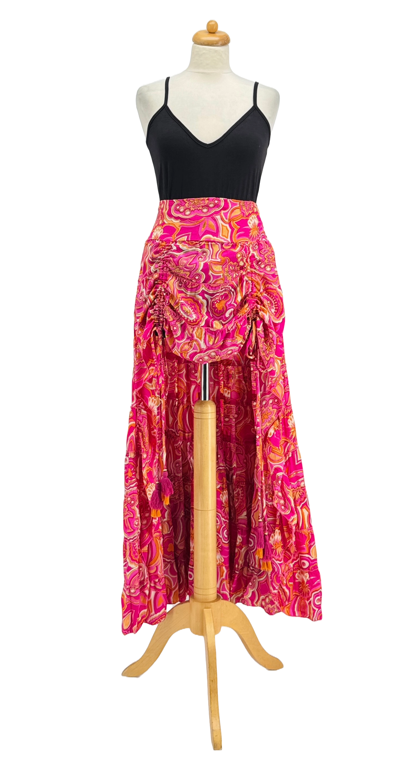 (SCHWARZ - FUCHSIA - LILA) Asymmetrischer Boho-Rock mit Ethno-Print - Goldene Details für den Großhandel auf Faire4