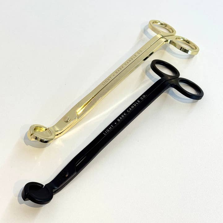 Light + Bark Gold or Matte Black Candle Wick Trimmer for wholesale by Light + Bark Candle Co.
