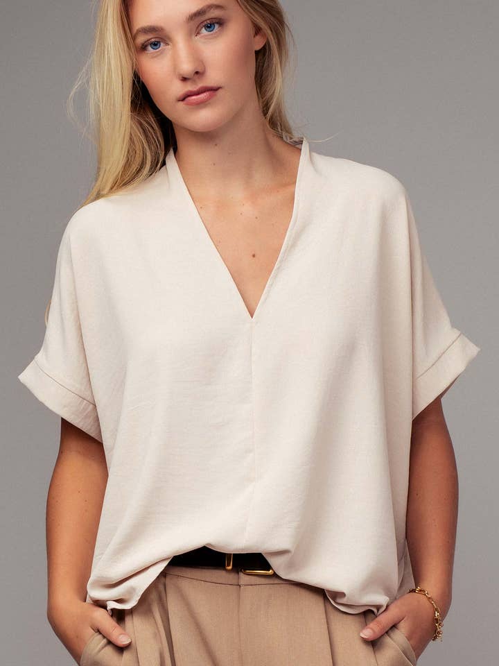 Breezy Airflow V-Neck Top-SS for wholesale by Urban Daizy