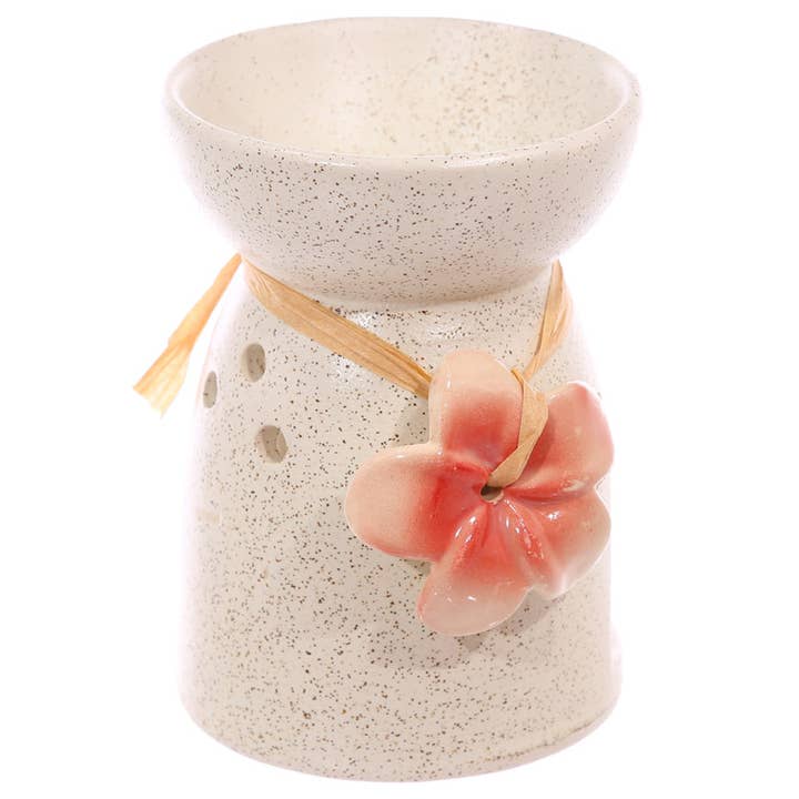 Puckator Ltd – wholesale Oil warmer – Speckled Cream Ceramic Oil and Wax Burner with Flower2