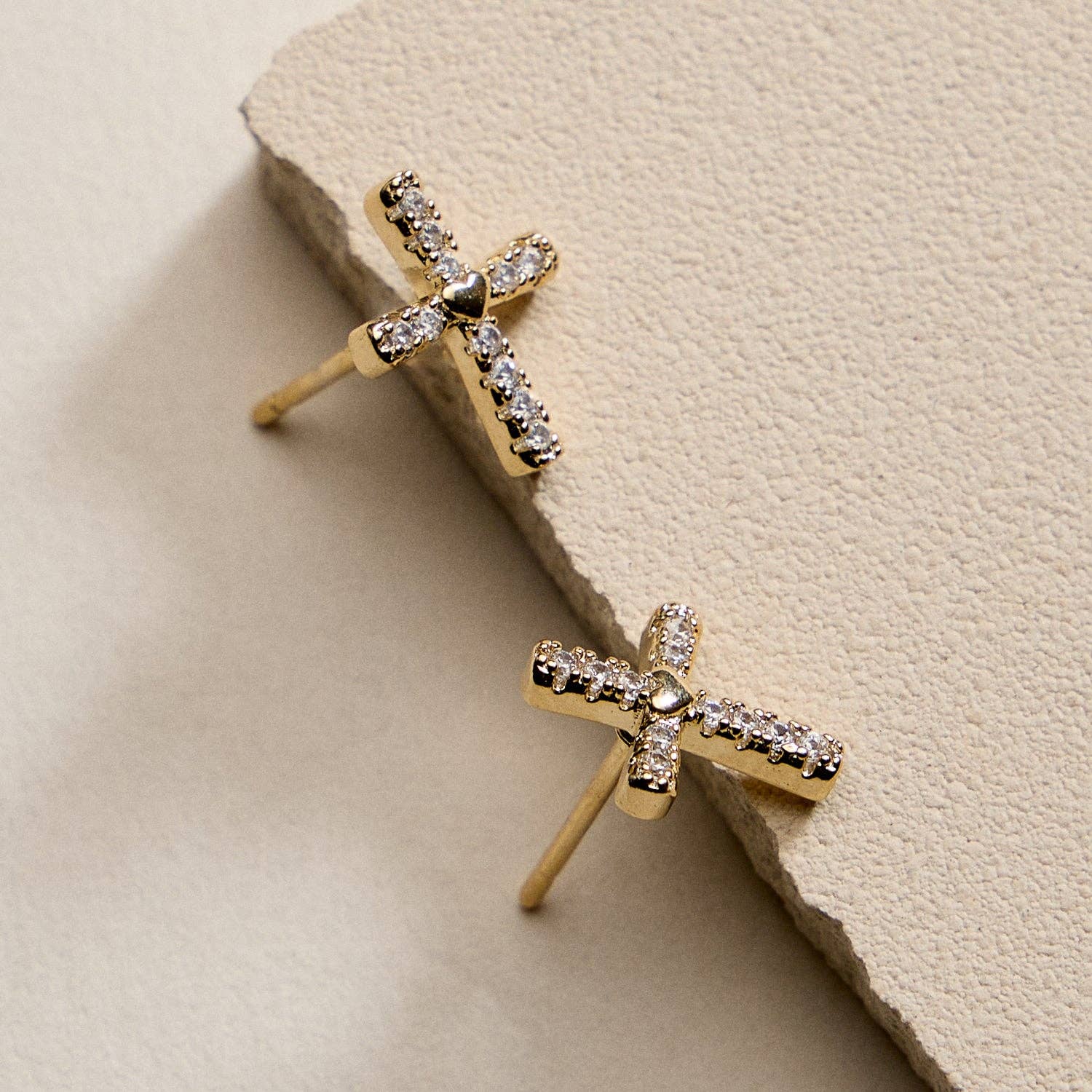 GD Gold Filled Cross Stud Earrings with Cubic Zirconia for wholesale on Faire1