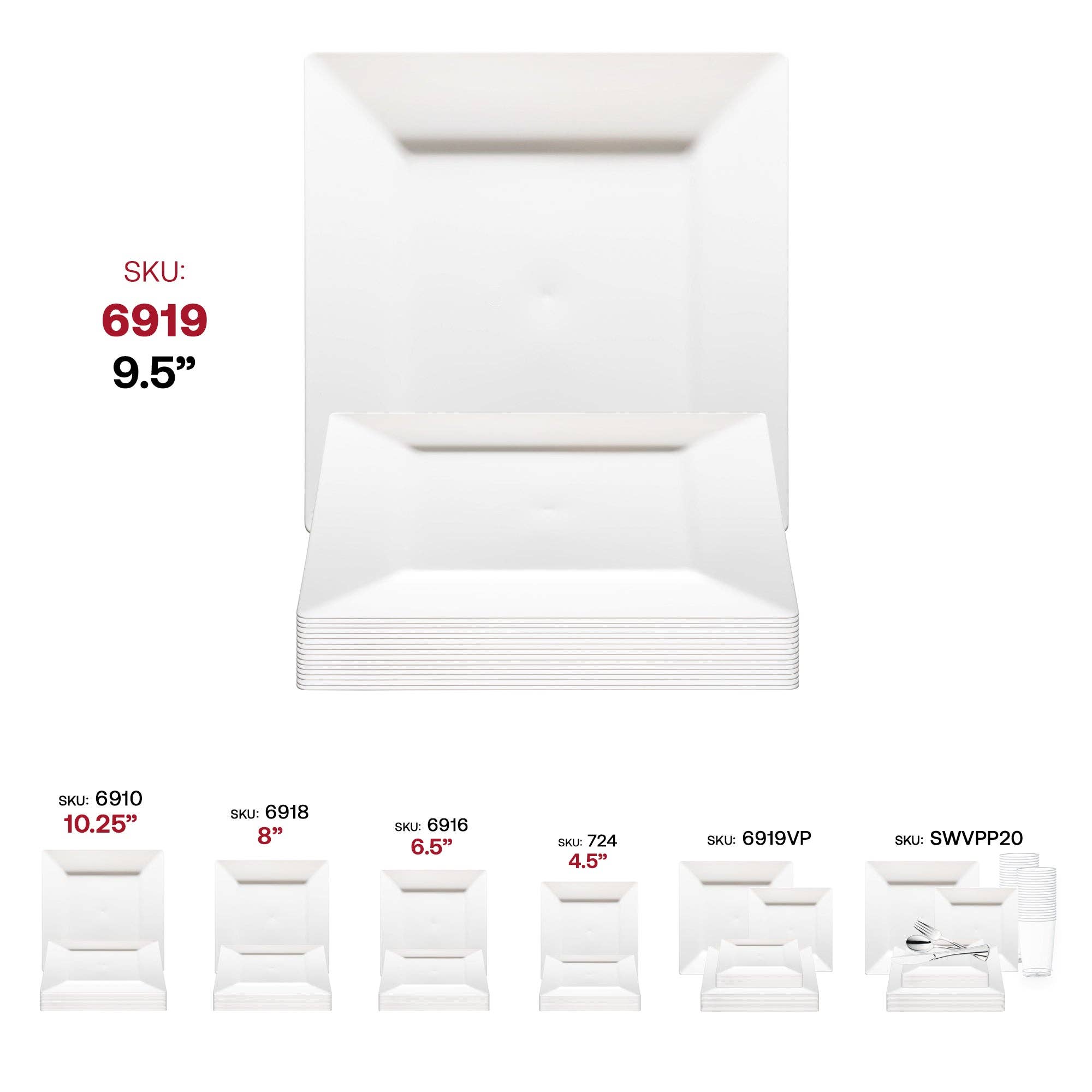 Smarty had a Party – Engroshandel Engangstallerken – 9,5" Hvide Firkantede Plastmiddagstallerkener - 120 stk.5