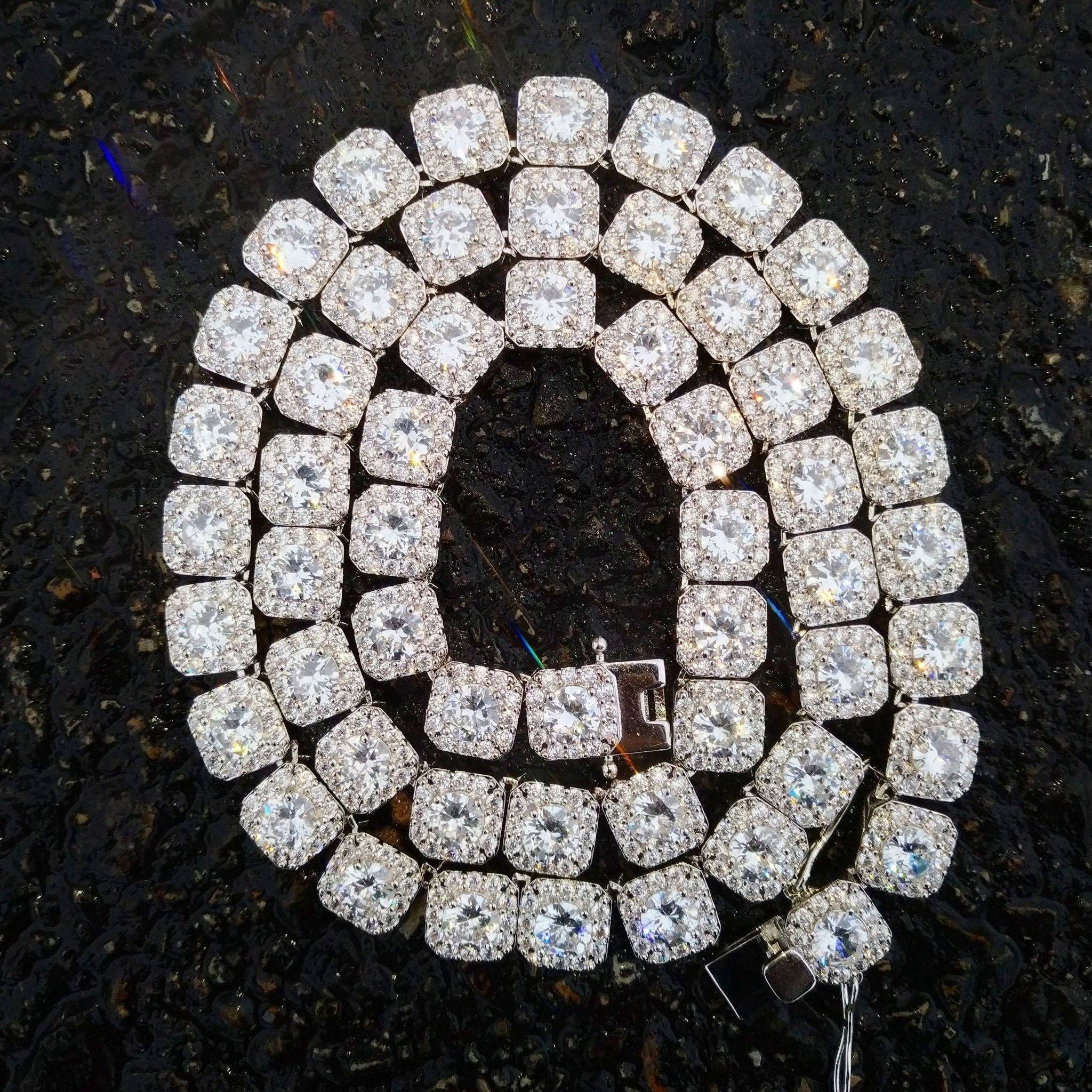 Drip Culture - Wholesale Link & Chain Necklace - 10mm 18k Gold Diamond Clustered Tennis Chain12