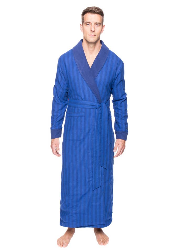 Noble Mount - Wholesale Robe – Men's - Men's Premium 100% Cotton Flannel Fleece Lined Robe4