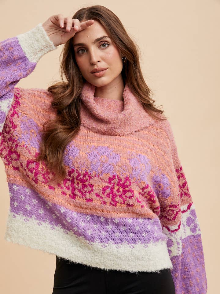 In Loom - Vente Pull en maille – femme - COL ROULÉ EN TRICOT MULTICOLORE3