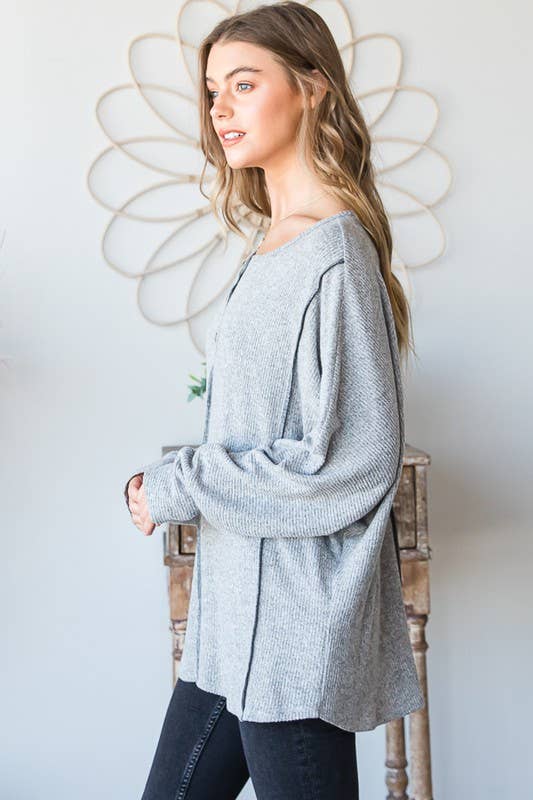 HEIMISH – wholesale Tunic – Women’s – ET6812-10 SOLID RIBBED TOP WITH BUTTON AND STITCH6