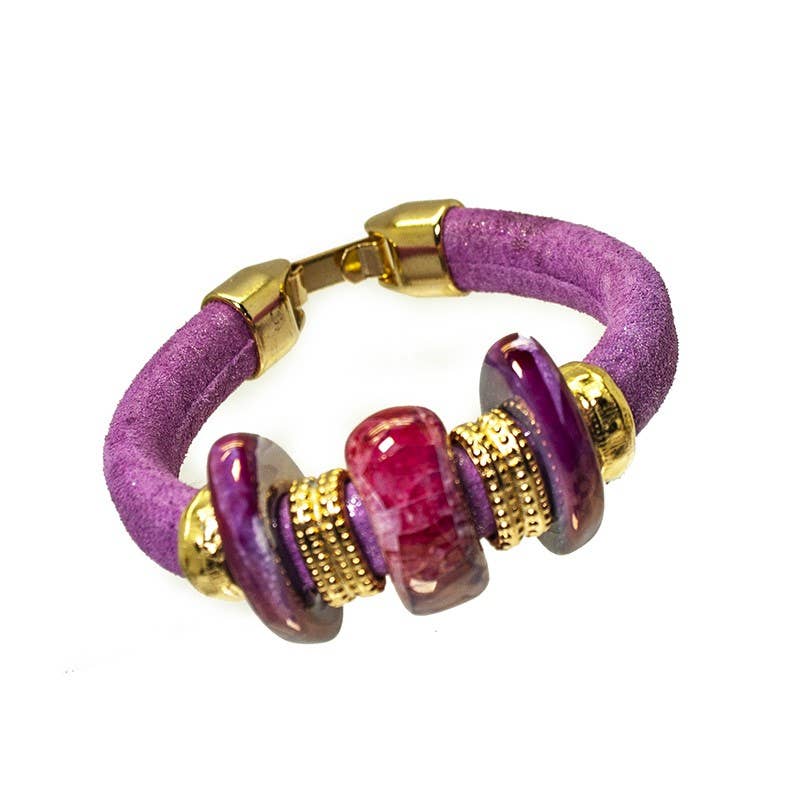 Las Joyas de Amanda - Wholesale Beaded Bracelet - Gold & Ceramics Glitter Licorice Bracelet