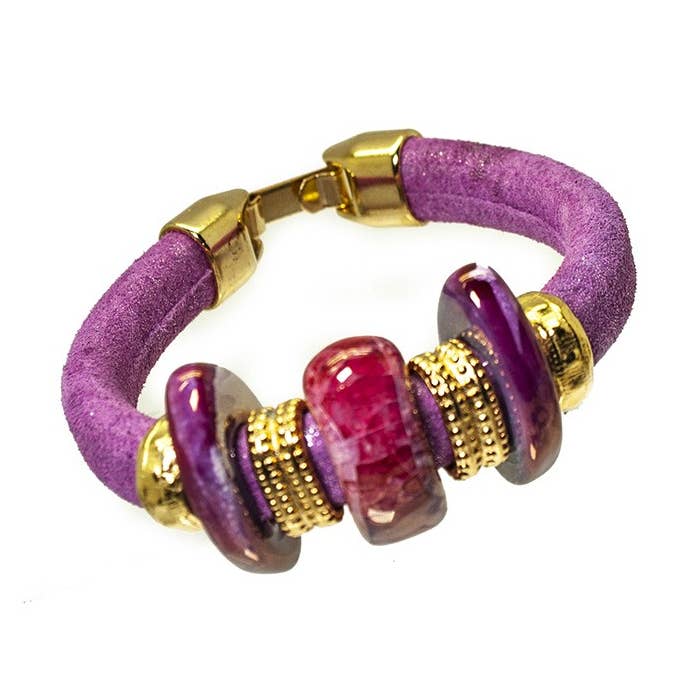 Las Joyas de Amanda - Wholesale Beaded Bracelet - Gold & Ceramics Glitter Licorice Bracelet0