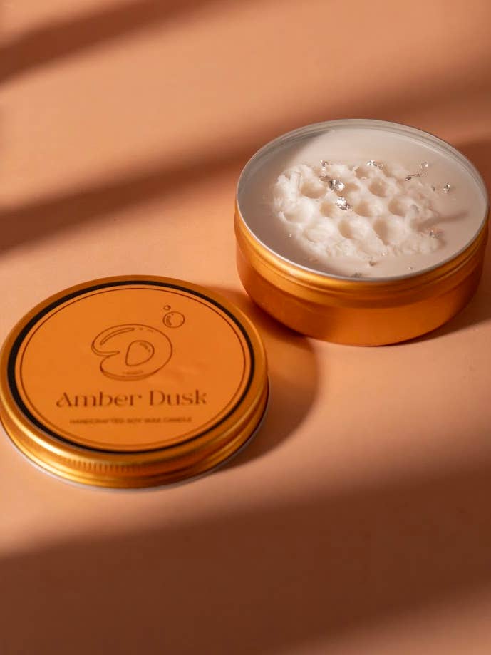 Amber Dusk Tin Candle for wholesale by Danla