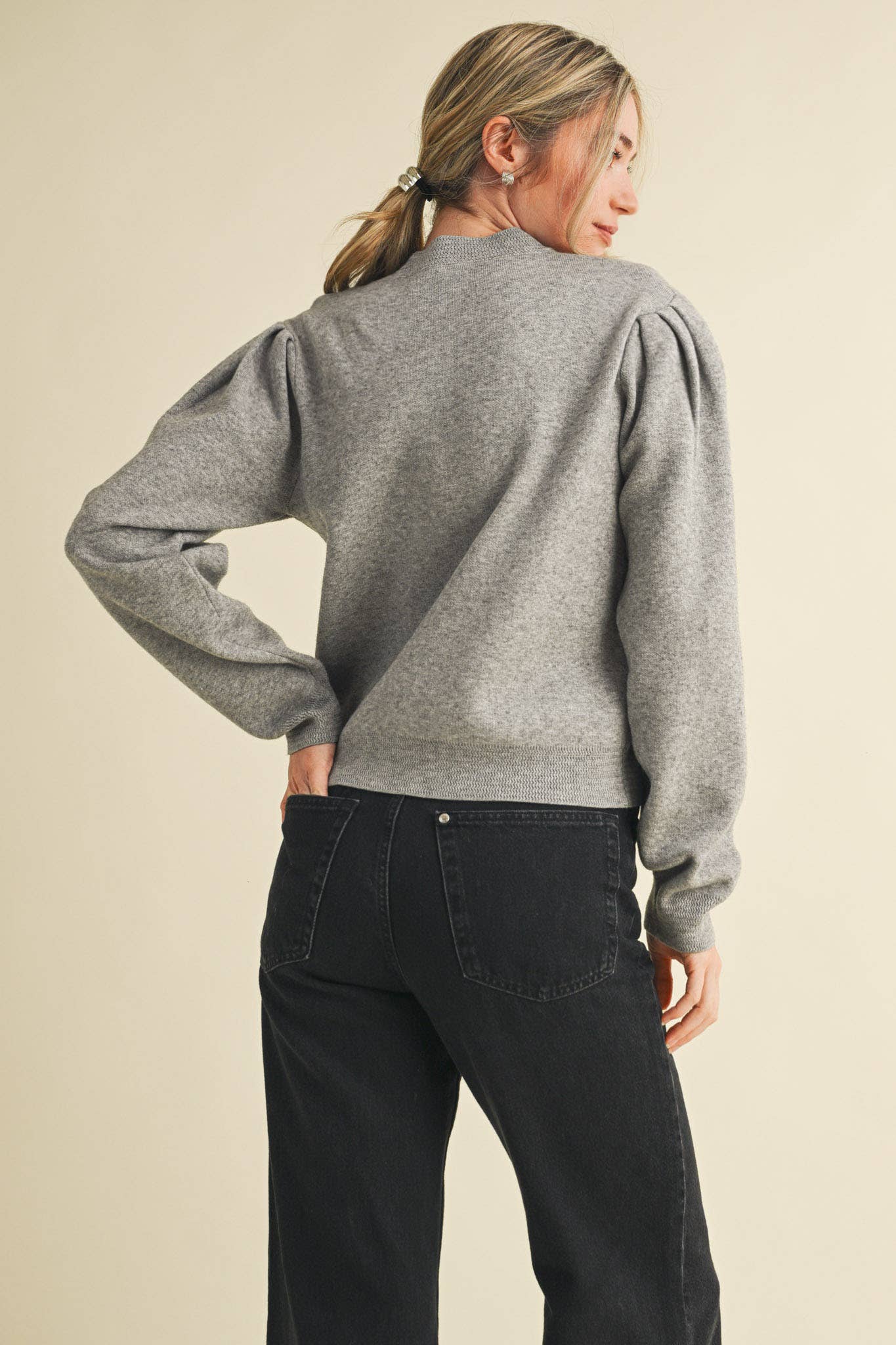 &MERCI - Wholesale Knit Sweater - Women's - MOCK NECK PUFF SLEEVE SWEATER MSW110305