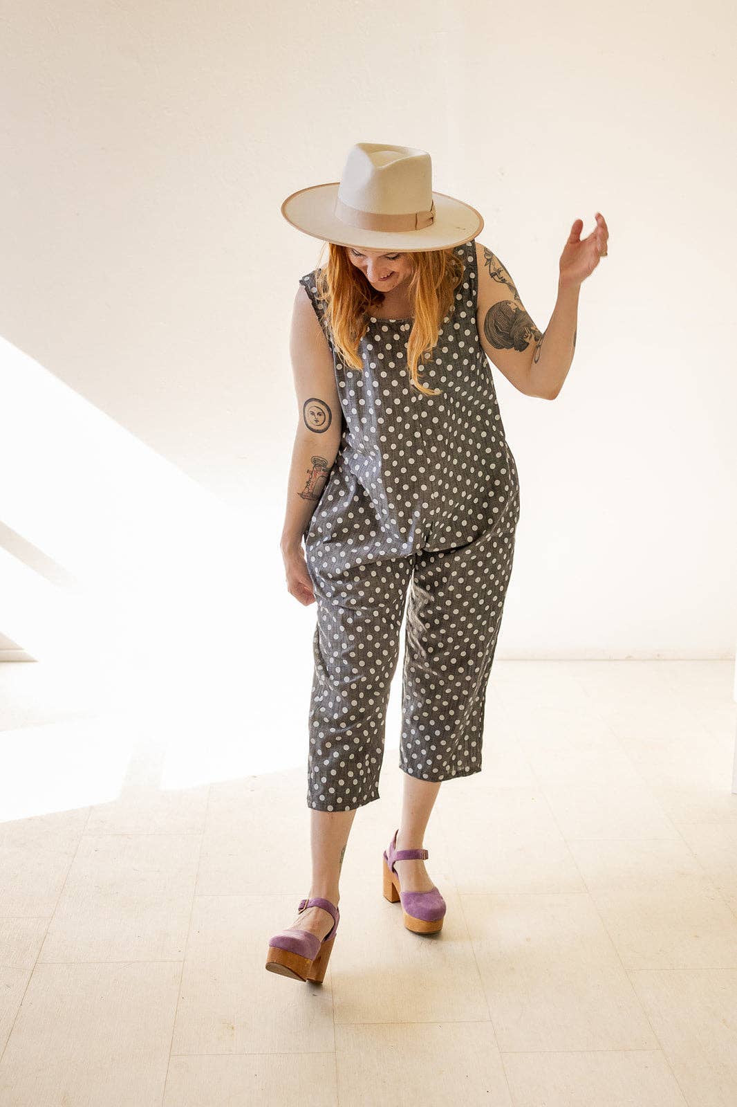 Altar - Wholesale Jumpsuit - Women's - Houseline Classic Jumpsuit in Polka Dot Chambray4