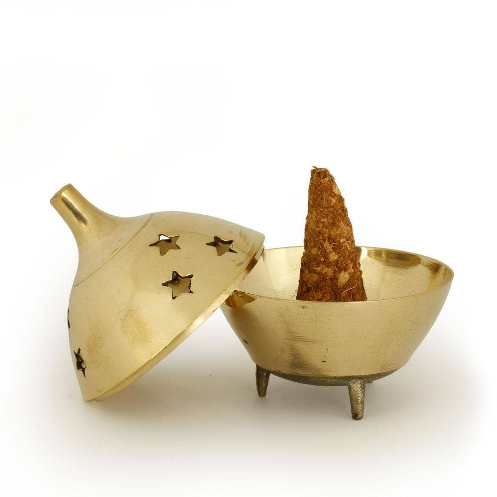 Prabhuji's Gifts - Wholesale Incense Holder - Burner - Brass Burner, 3 Legged Star Jali 3"Hx2.5"D2