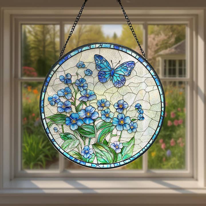 NVC Ecommerce LLC – wholesale Suncatcher – Forget Me Not Butterfly Suncatcher, Floral Window Hanging1