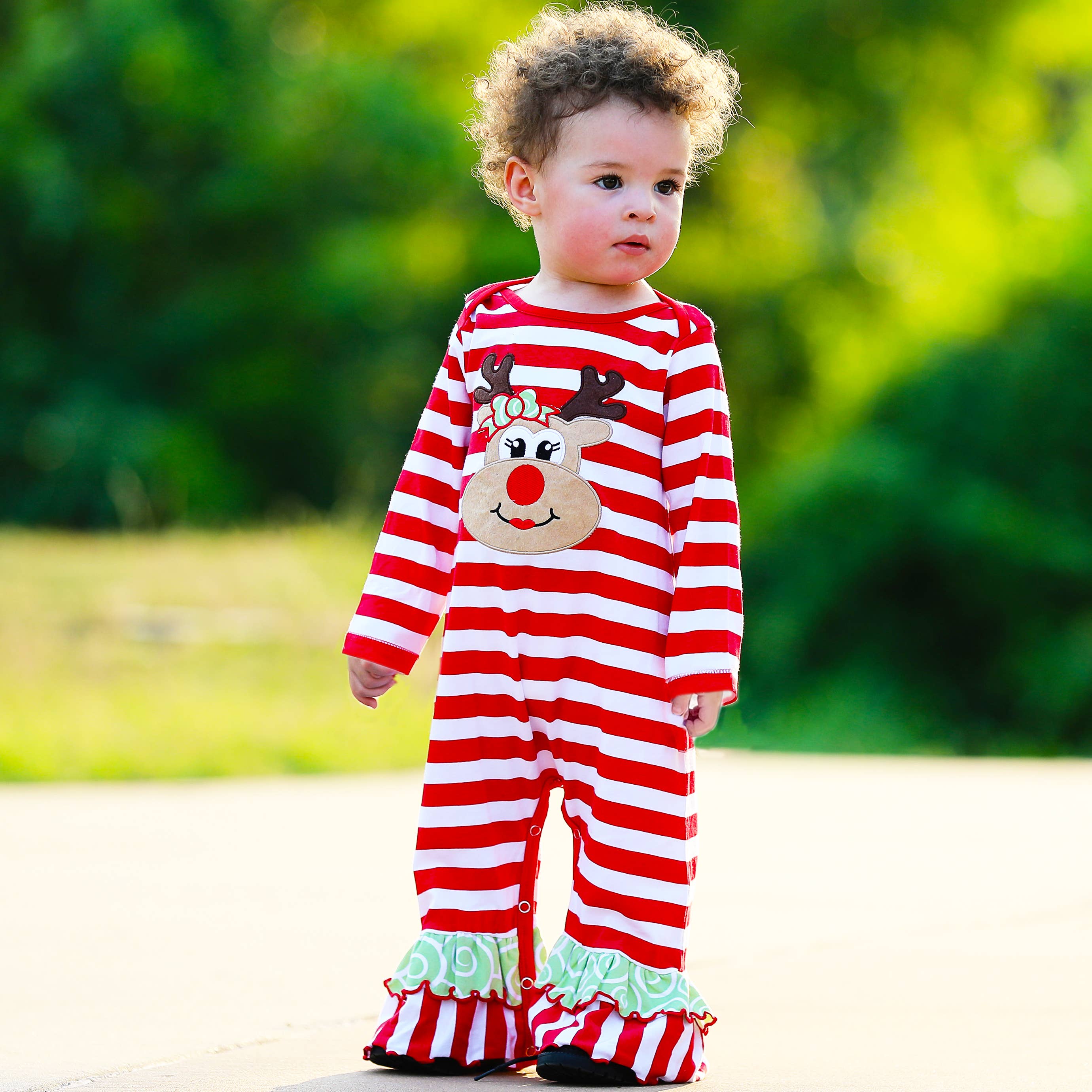 AnnLoren - Wholesale Jumpsuit - Baby - AnnLoren Baby Girls Christmas Romper Reindeer Red Stripes1