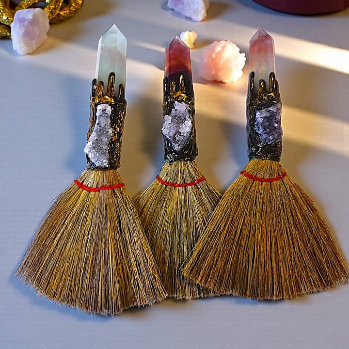 Small Besom/Witch's Broom, Fluorite with Amethyst Druzy for wholesale by Funky Aura Boutique