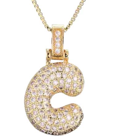 Pavé Bubble Letter Initials Steel necklace 14K Gold for wholesale on Faire