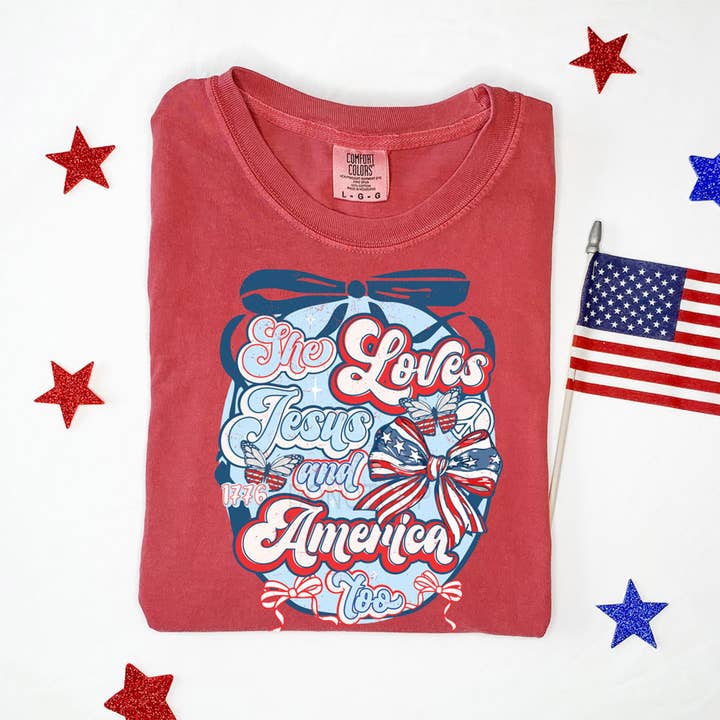 Trendy Transfers - Wholesale Sublimation Transfer - She Loves Jesus And America Too Coquette Bows DTF Heat Transfer